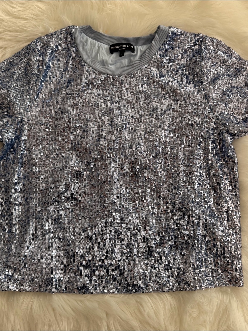 Generation Love Silver Sequin Short Sleeve Crew Top